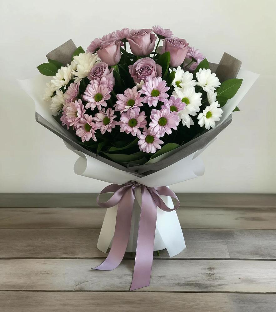 Букет цветов из: Хризантемы и Розы в Березник