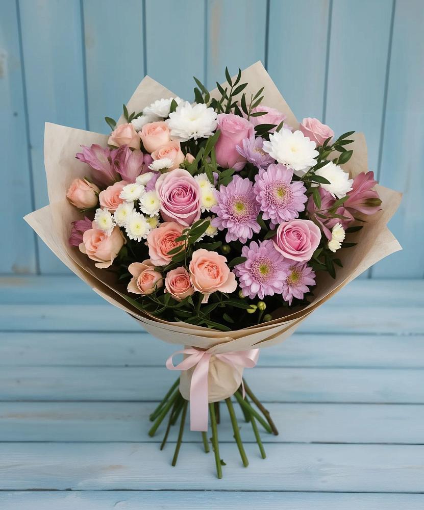 Букет цветов из: Хризантемы, Розы и Альстромерии в Березник