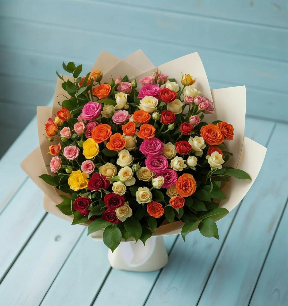 Букет Микс из разноцветных кустовых роз в Березник