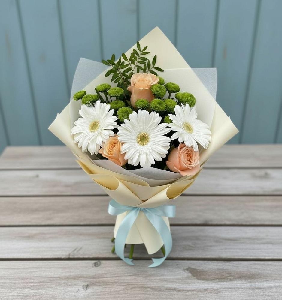 Букет цветов из: Герберы, Розы и Хризантемы в Березник