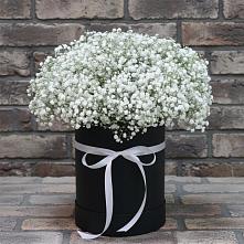 Цветочная композиция из Гипсофила в шляпной коробке в Березник