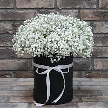 Цветочная композиция из Гипсофила в шляпной коробке в Березник